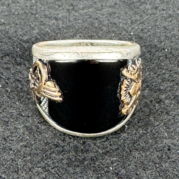 KAR Handmade 925 Sterling Silver Black Onyx Coat of Arms Ottoman size 9 - Picture 3 of 8